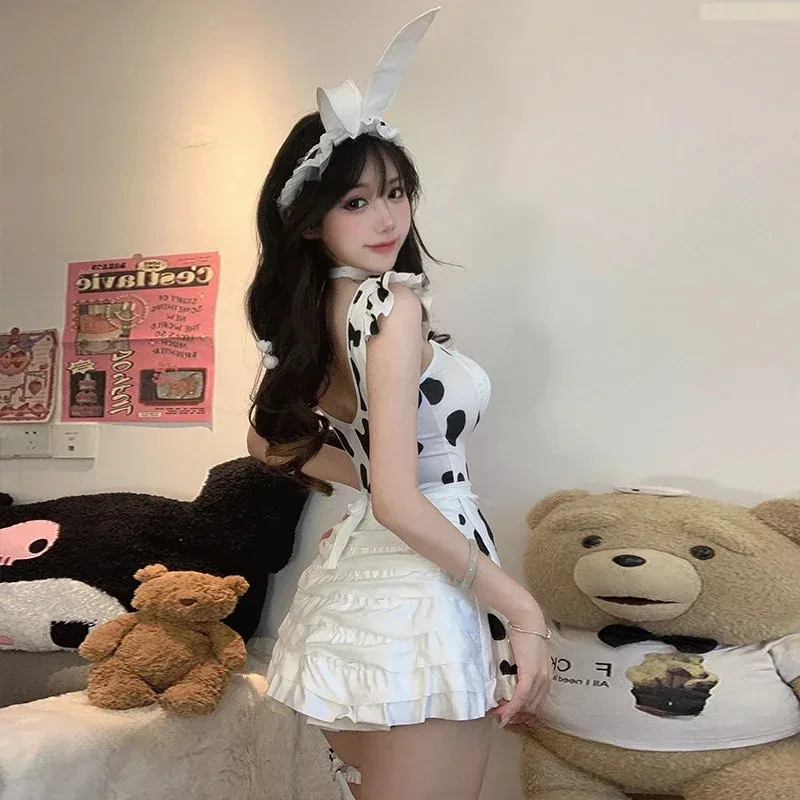 【Wetrose】en Stock chica de vaca Sexy Lingrie negro rosa leche sirvienta chica conejito disfraz Cosplay caliente Horney erótico traje de mujer sin entrepierna