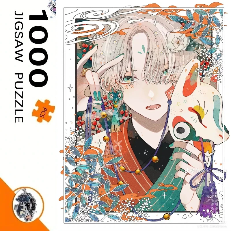 quebra-cabeca-de-papel-artistico-com-kimono-floral-e-mascara-de-raposa-para-meninos-500-pecas-artesanato-educacional-decoracao-interna-presente