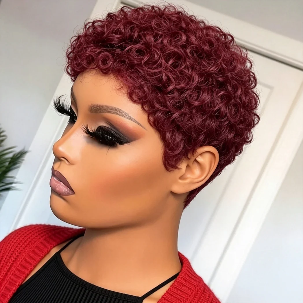 Full Machine Made Short Tight Curly Human Hair Wig, Natural Compact Curl Style for Daily Wear