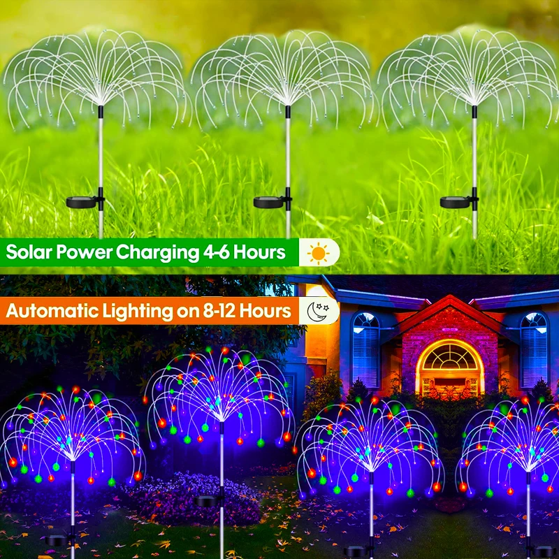 Solar LED Fairy Pathway Lights Outdoor Waterproof Firework Decor Garden Lawn Solar Power Lamp For Yard Balcony Patio Christmas