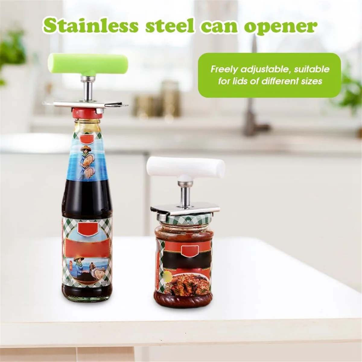 A71P Effortless Jar Can Opener Bottle Openers for Seniors Easy Open Lid Opener Adjustable Grip Stainless Steel White