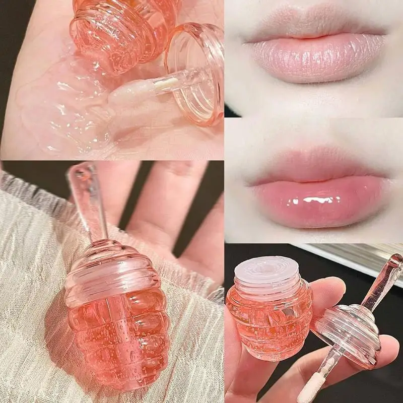 Honey Lip OilLovely Honey Pot Lip Oil Fresh Fruit Lip Balm Peachs Lip Balm Moisturizing Nourishing Anti-wrinkle Lip Care Mask