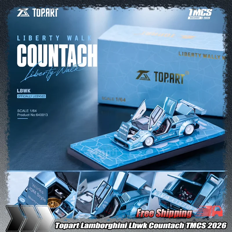 Tmcs 2026 Topart 1:64 Lamborghini Lbwk Countach, Modelo de Auto Fundido a Presión, Color Rosa, Completamente Abrible, Liberty Walk Widebody, Auto Deportivo de Colección