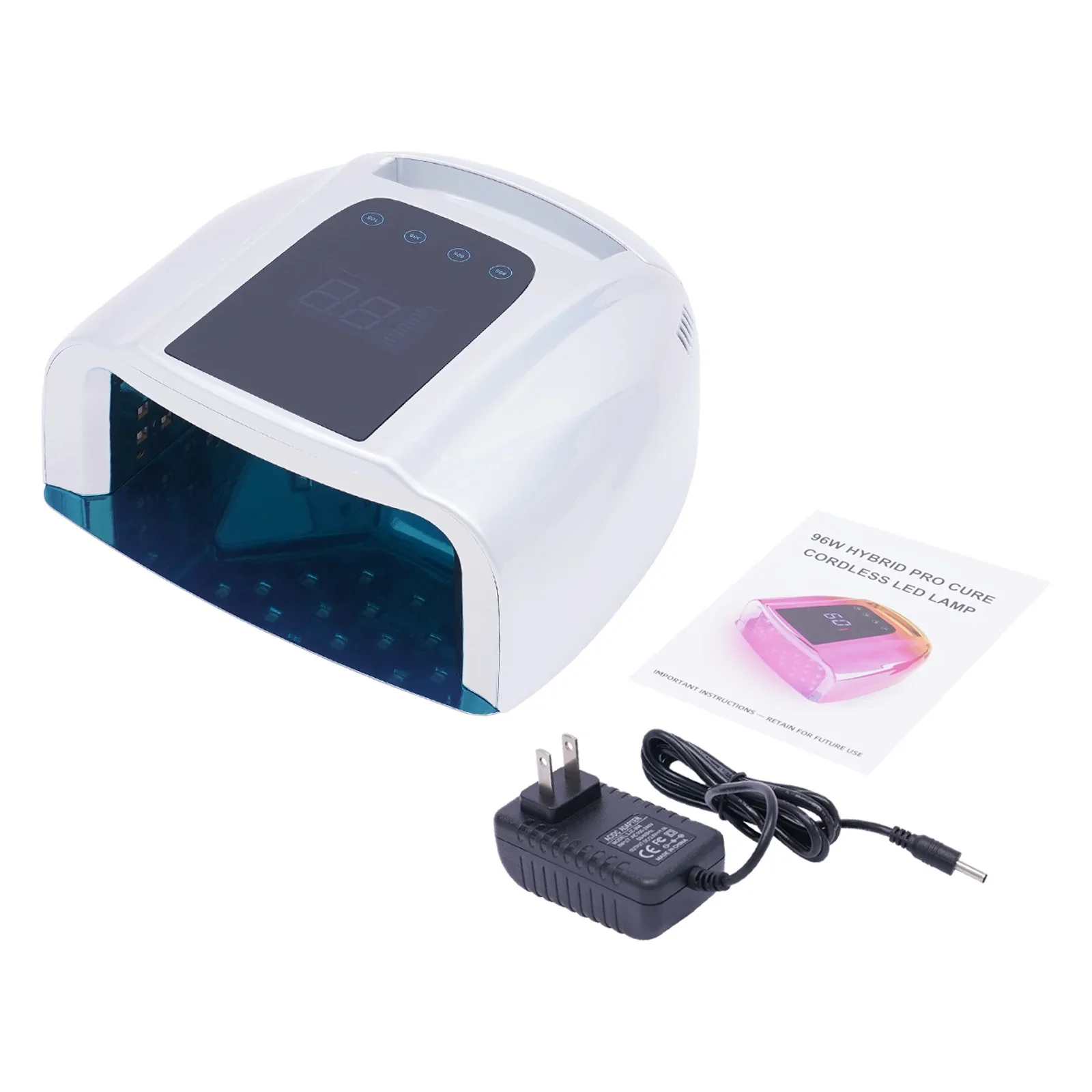 Lampe à ongles LED à double lumière 96W, sèche-ongles de manucure, lampe UV professionnelle sans fil avec écran LCD et 4 réglages de minuterie