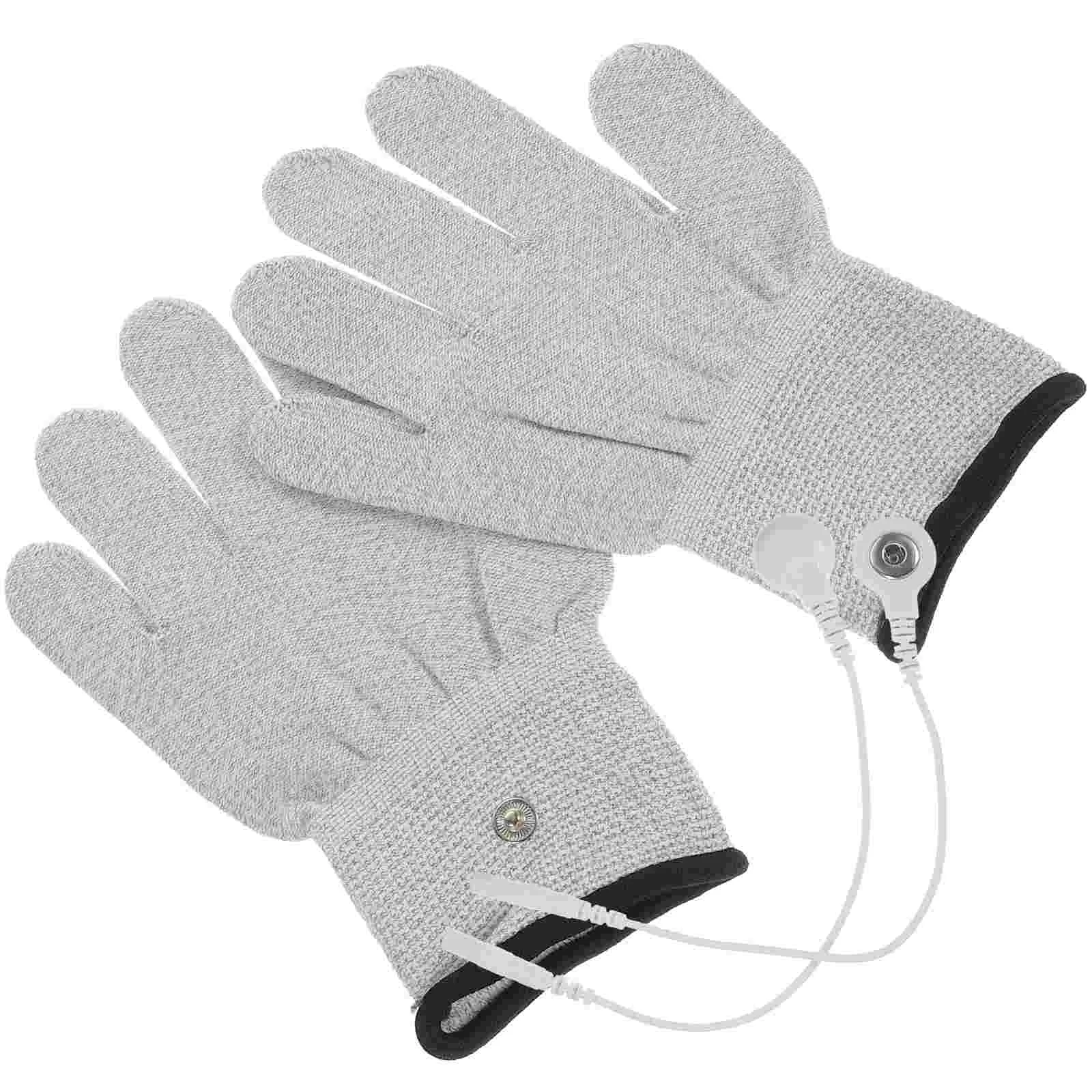 1 Pair White Silver Fiber Electric Therapy Gloves Electric Massage Therapy Accessory- Universal Cotton Massage Gloves With 2pcs