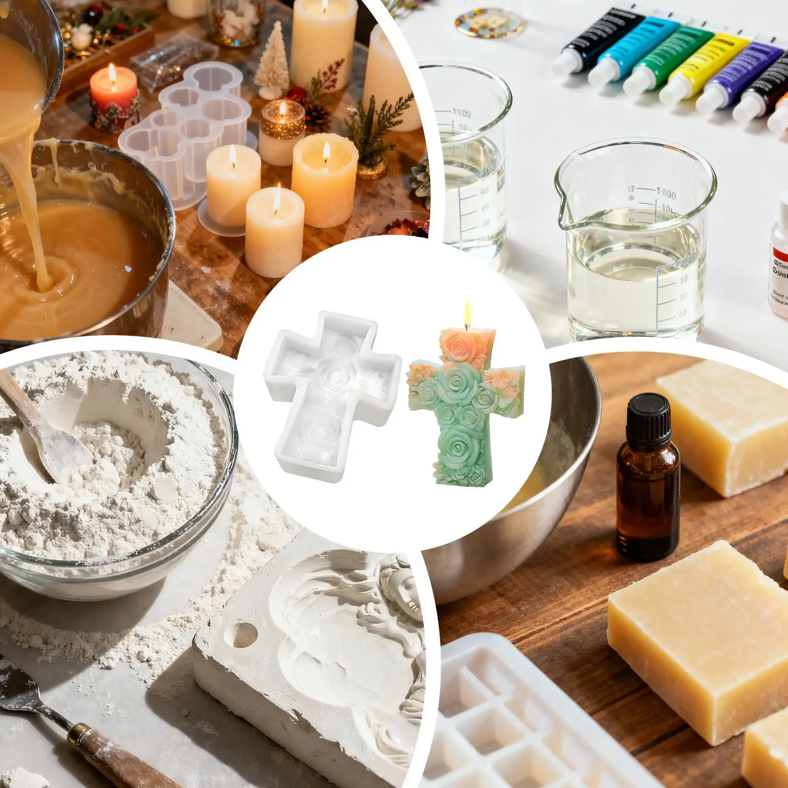 

Форма для крестовой свечи, 3D форма «Роза Иисус», силиконовая форма для литья для изготовления свечей, эпоксидная смола, ремесло, гипс, воск, глина, пластырь