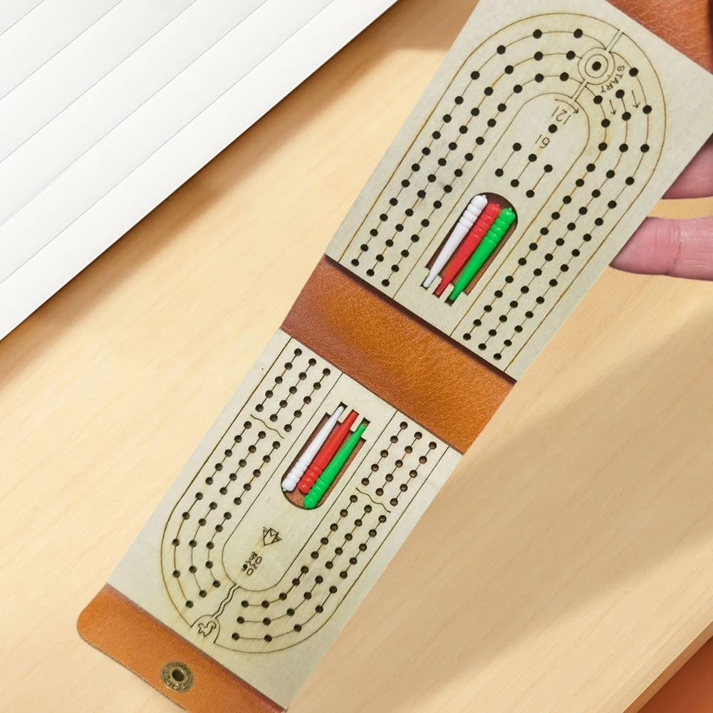 

Traditional Wooden Cribbage Board Game Set Includes Playing Cards 6 Pegs Portable Card Board Game for Family Game Night Travel