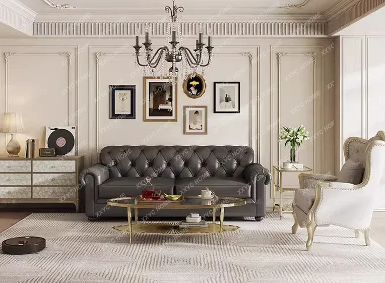 Light luxury and high-end living room corner balcony small round table