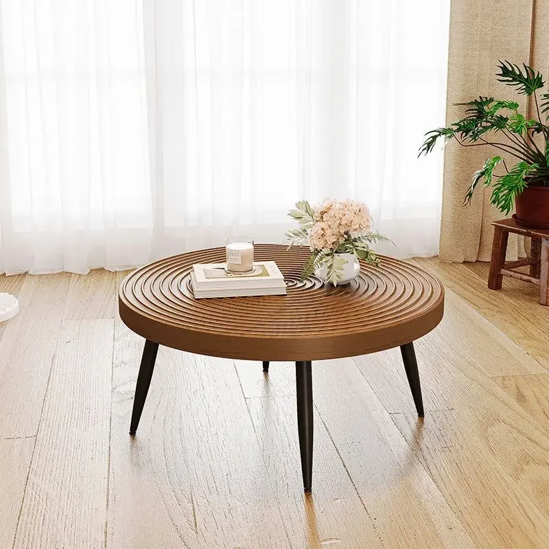 Nordic Creative Solid Wood Small Tea Table Round Low Tables Living Room Furniture Round Mesas Sofa Tables Carbon Steel Support