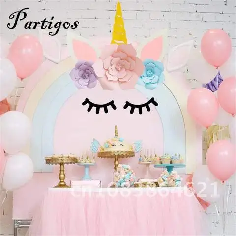 

Hot Unicorn Paper Flower Unicornio Horn Ears Birthday Party Decoration Tools Unicorn Decoration Sticker Leisure Party Supplies