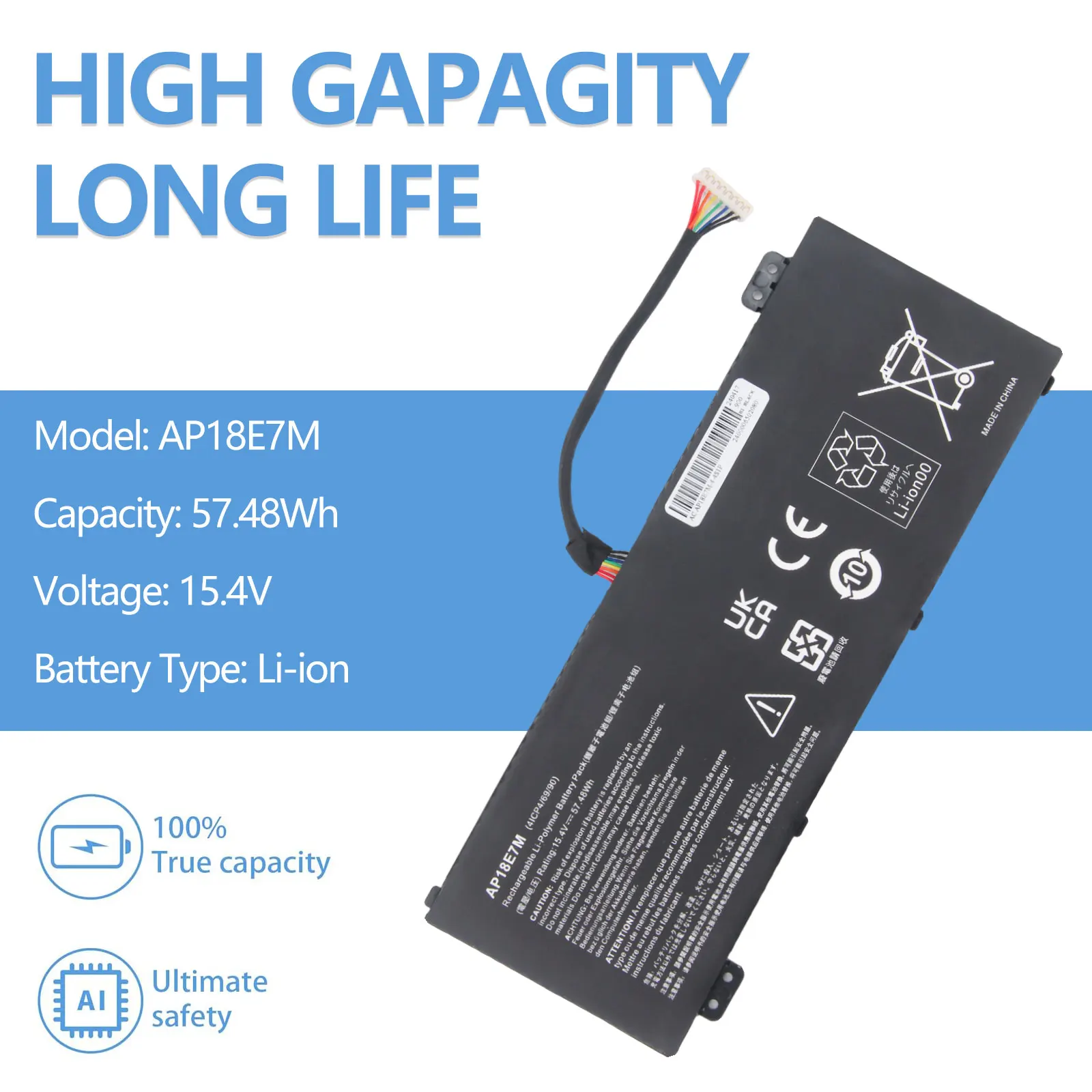 Oyomba AP18E7M Akku für Acer Nitro 5 AN515-54 AN517-51 AN515-55 AN515-44 AN515-43 Nitro 7 AN715-51 15 V 57 Wh Laptop-Akku – Detail 1