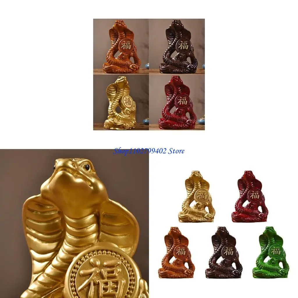 547F Chinese Twelve Zodiacs Snake Statue Wooden Snake Ornament Wealth Attraction Animals Sculpture Figurine