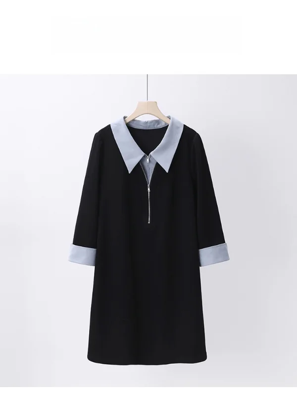 

PengJiaJia Sweet Cool plus Size Midi Dress Casual High Waist Cotton Blend Slimming A-Line Skirt Spring Fashion for Women