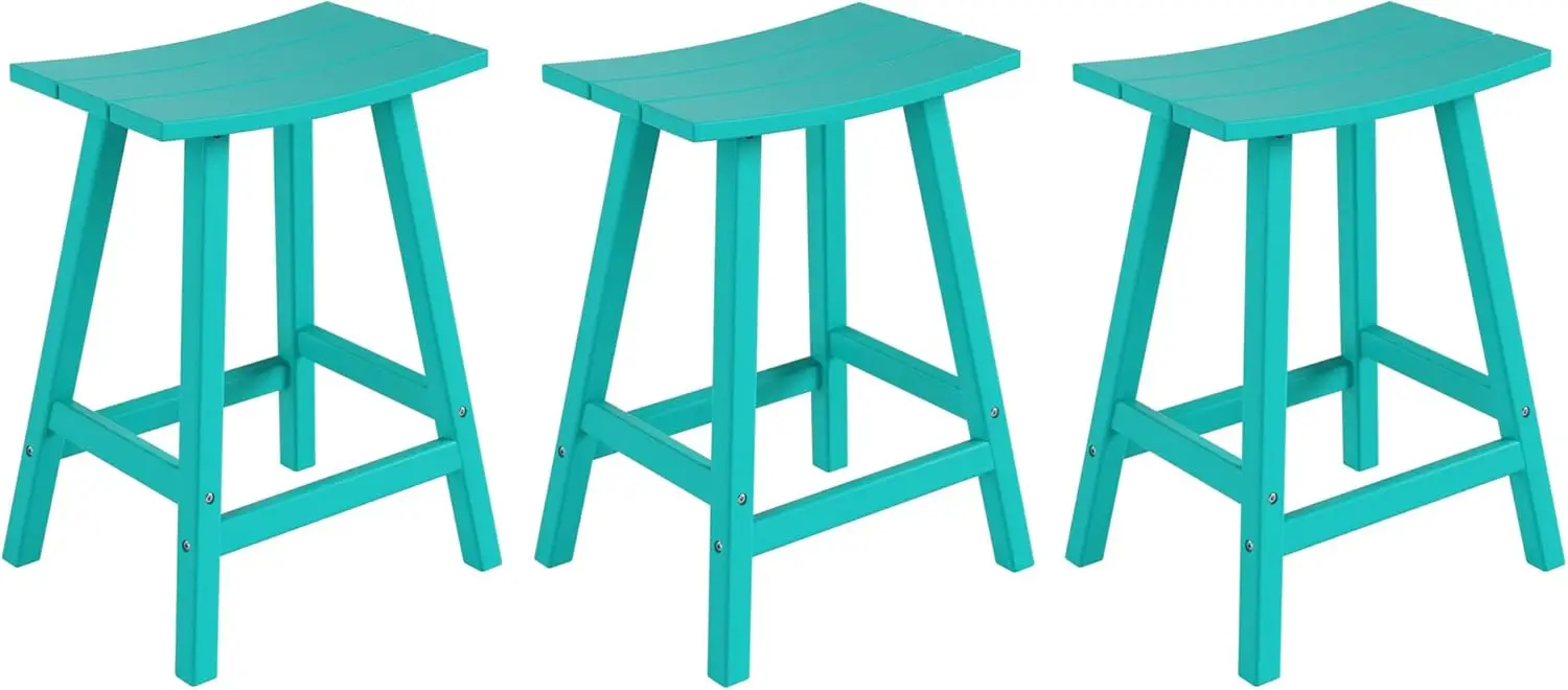 

All-Weather Bar Stools Set of 3, 24" Height Outdoor Bar Stools, Adirondack Poly Patio Bar Stool for Patio, Deck, Kitchen