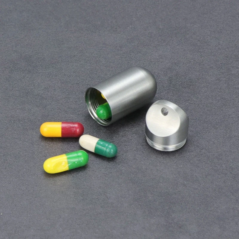 1 قطعة صندوق كبسولة معدني محمول مقاوم للماء حامل دواء صغير حافظة حبوب منع الحمل من الفولاذ المقاوم للصدأ حامل حبوب صغير EDC أداة زجاجة عازلة