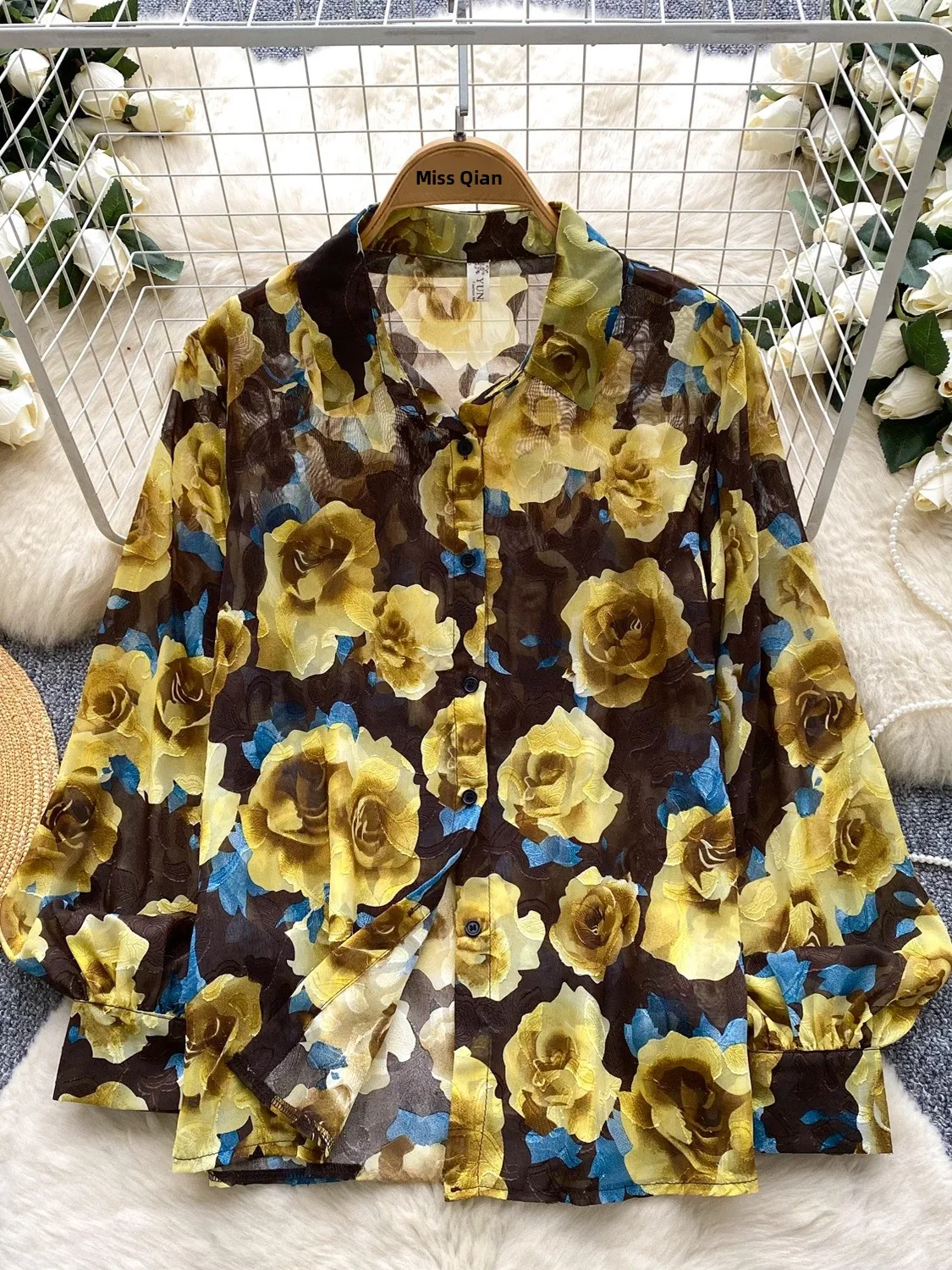 

Легкая женская блузка с одной пуговицей irt 2021, осенняя мода, тонкий фонарь Sve Me, блузка с принтом, приятная для кожи, дышащая...