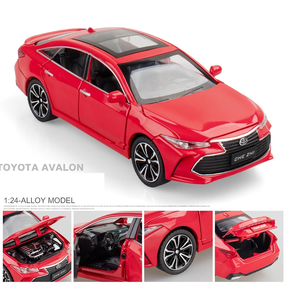 1/24 TOYOTA Avalon Toy Car For Children Diecast Metal Model Miniature Sound Light Doors Openable Collection Gift For Kids