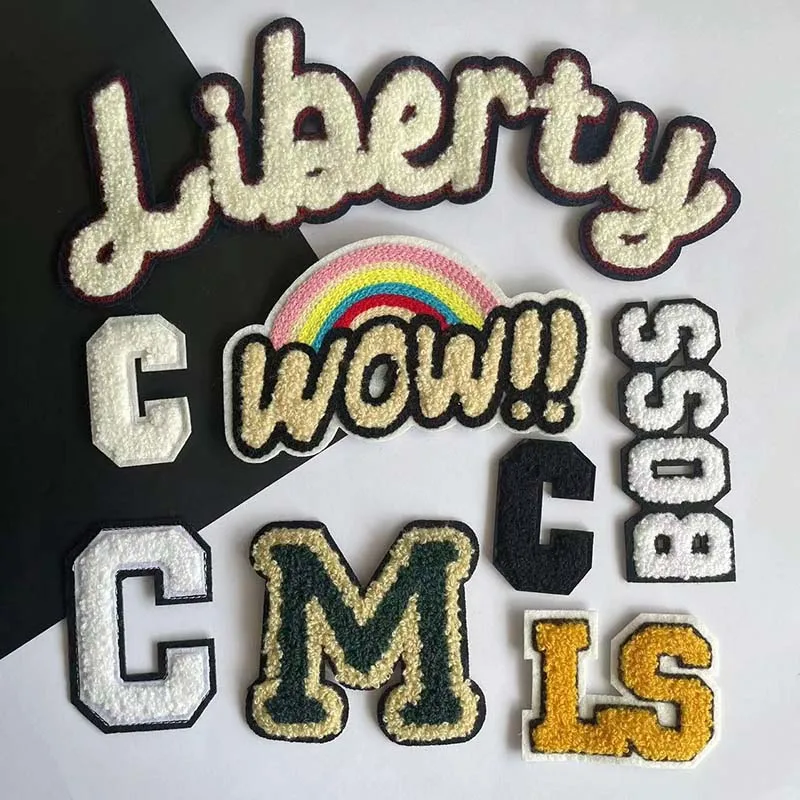 5 Stück/Chenille Enlish Brief Abzeichen auf Patches nähen, 'liberty''c'letters Stickerei Applikation Näh zubehör DIY für Jeans, Kleidung