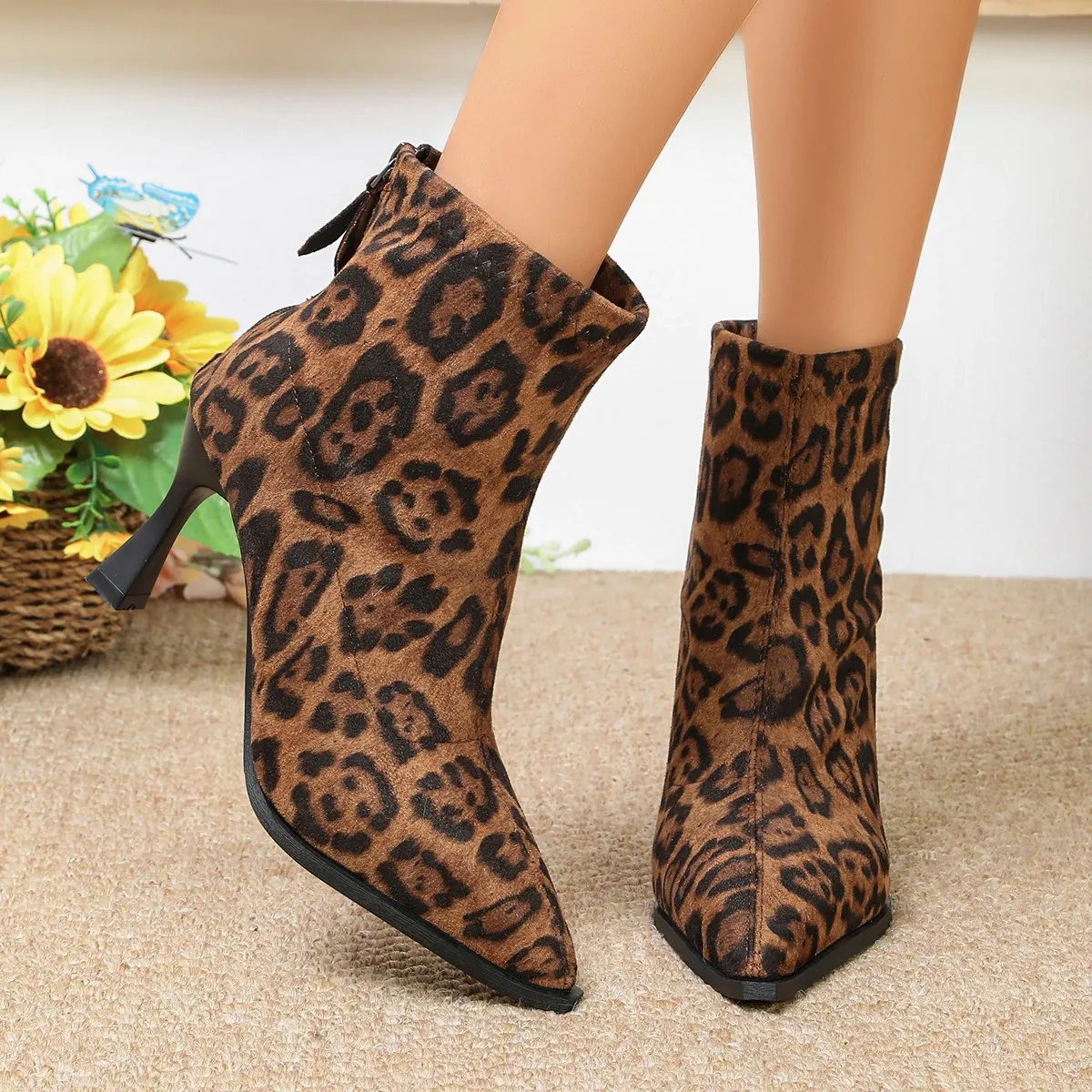 Autumn Winter Leopard Print Women Ankle Boots Fashion Elegant Dancing Party Prom Shoes High Heel Women's Modern Short Booties