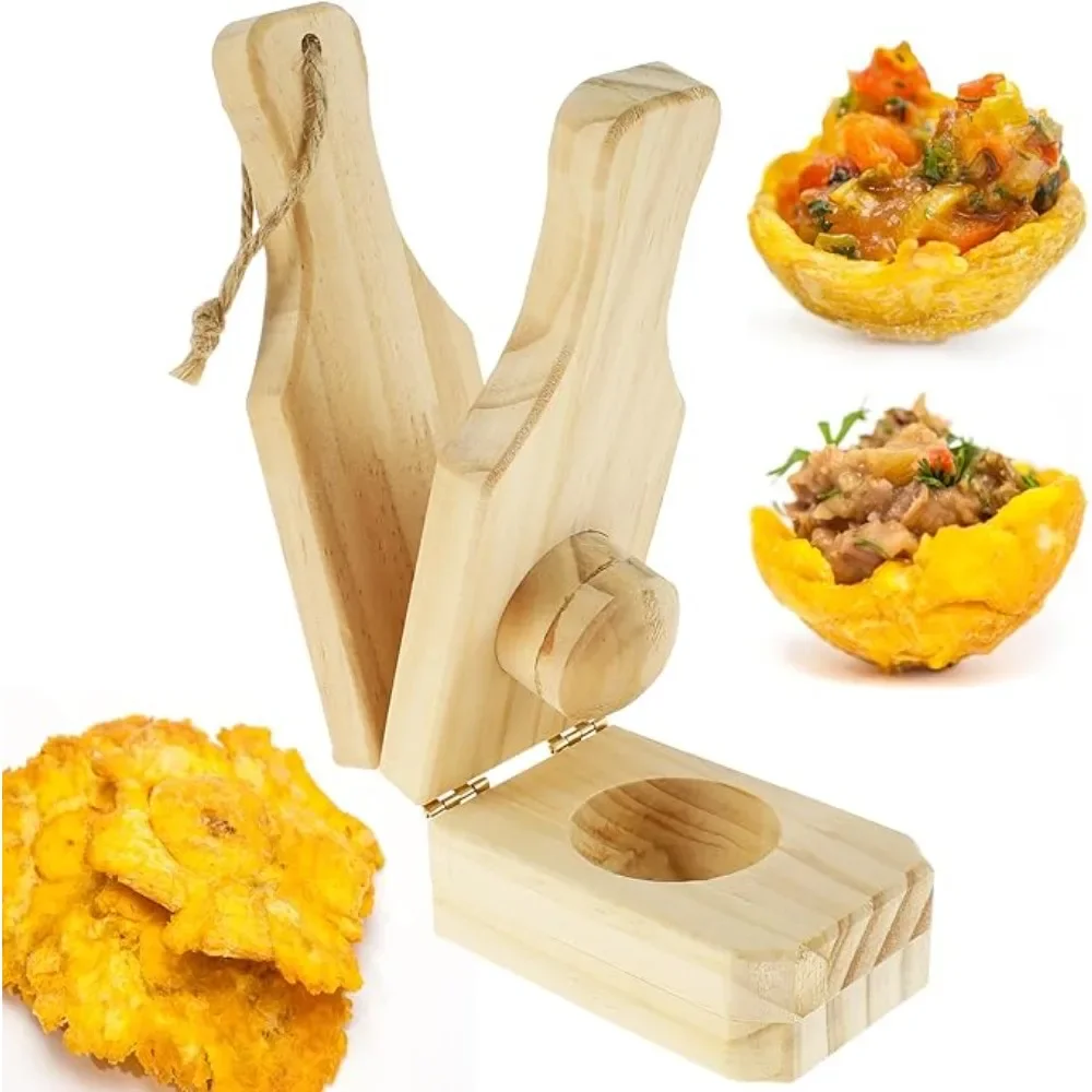 2in1 Bamboo Tostones Plantain Press Multifunction Reusable Fried Banana Smasher Maker with Handle for Creative Home Baking Tools