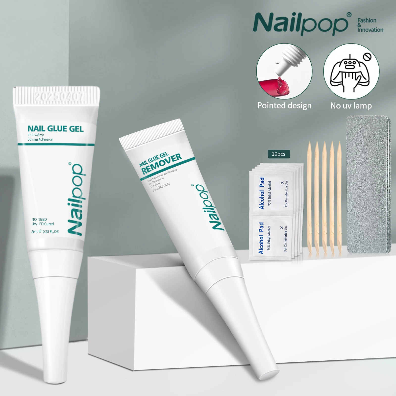 

Semi Solid Nail Glue and Nail Remover Kit for Press on Nails Quick Drying No Need UV Lamp Super Strong Adhesion Nail Bond Glue