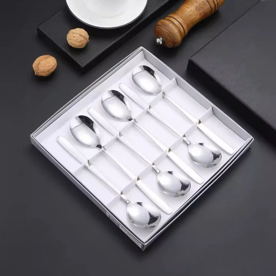 

6PCS Stainless Steel Coffee Spoon Ice Cream Dessert Tea Spoon Long Handle For Picnic Kitchen Supply Tableware Christmas Gift