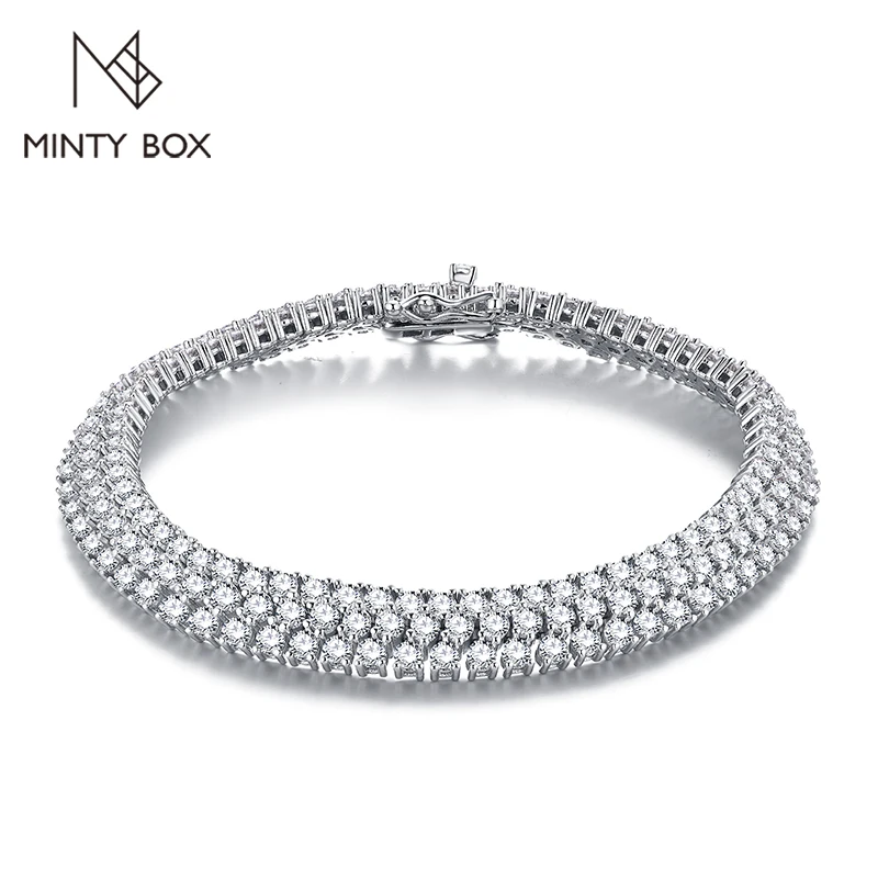 

MINTYBOX S925 Sterling Silver All Moissanite Tennis Bracelet for Women D VVS1 Diamond Gold Plated Luxury Wedding Fine Jewelry