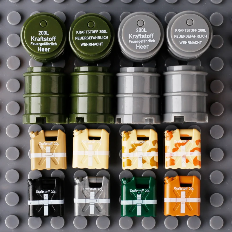 MOC Camouflage Fuel Tank Printed Building Blocks Oil Drum WW2 Military War Scene Accessories Bricks Toys Boys Gift
