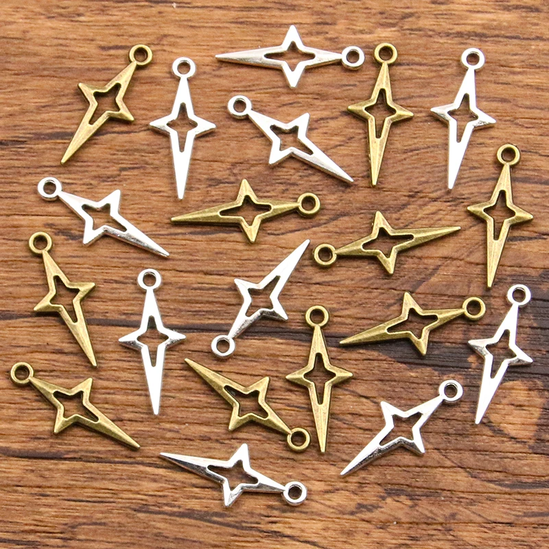 50Pcs 10*23mm 2 Color Wholesale Openwork Star Charms Nature Pendants Handmade Decoration Vintage For DIY Jewelry Making Findings