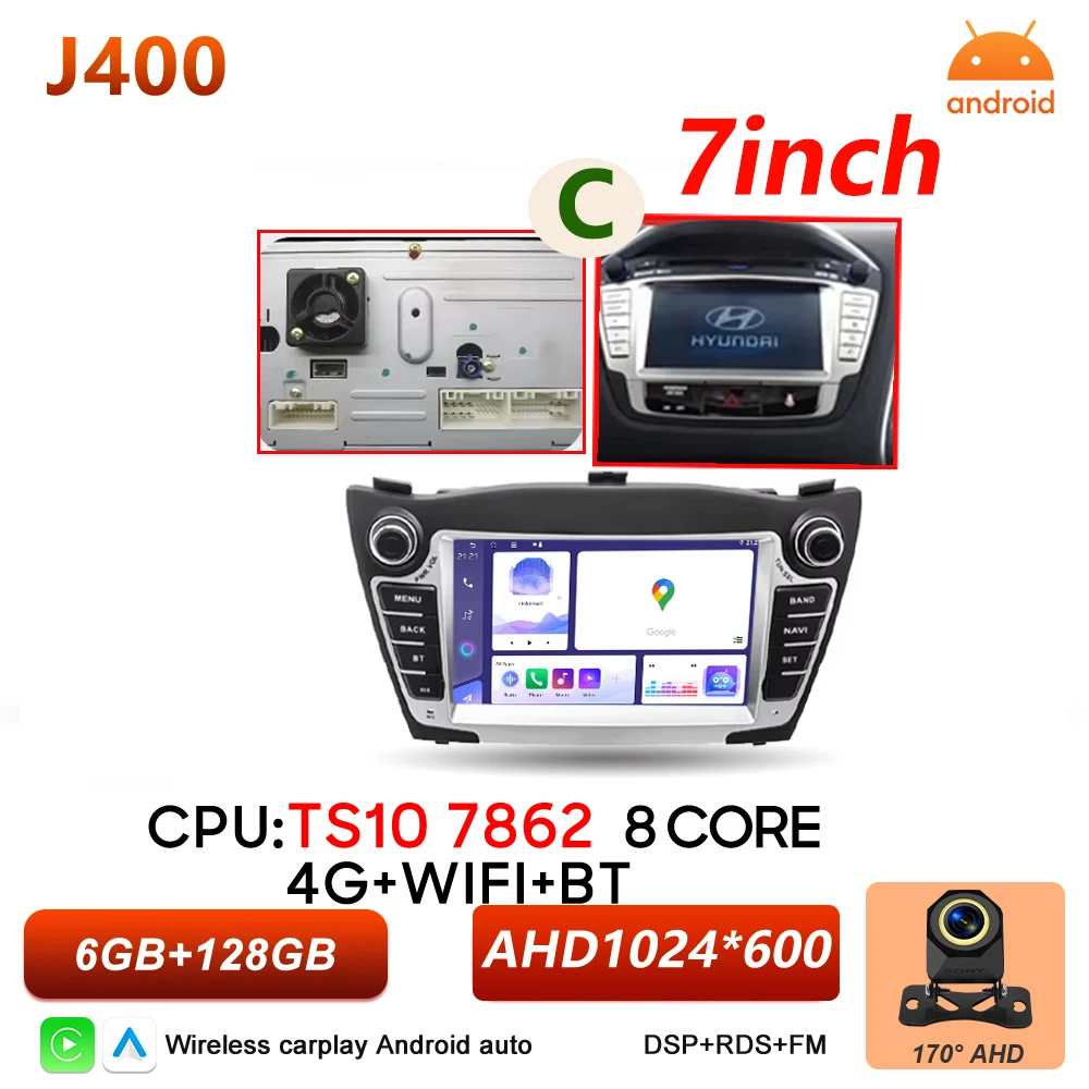 Android Auto autoradio voor Hyundai IX35 Tucson 2 LM 2009 - 2015 Carplay multimediaspeler autoradio BT Wifi 5G touchscreen DSP