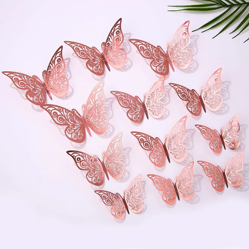 Charmantes 12-teiliges Set Roségoldene Schmetterling-Kuchendekoration für Geburtstag, Hochzeit, Verlobung, Dessert-Deko, DIY Cupcake-Geschenkset – Detail 8
