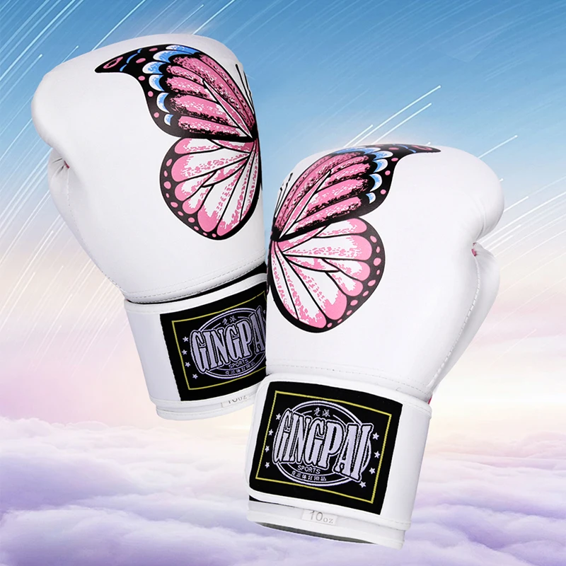 6-12oz Pink Buttefly Boxing Gloves for Kids Women Kickboxing Training Glove Pro Training Sparring Muay Thai MMA Heavy Bag Gloves