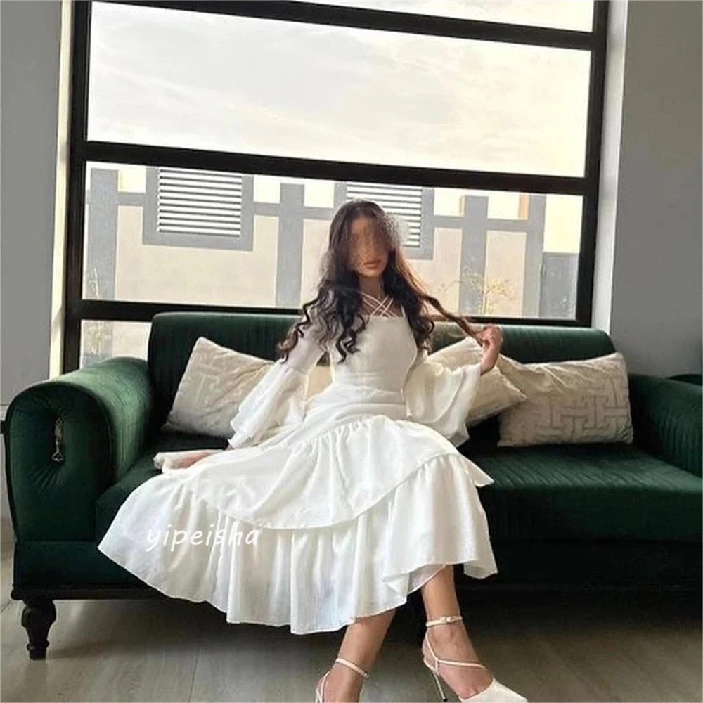 Customized Jiayigong  s Ruched Birthday A-line Square Neck Bespoke Occasion Gown Midi Dresses