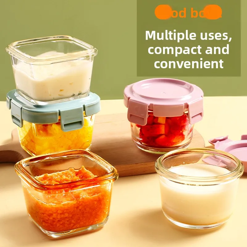 

Портативная стеклянная миска для детского питания с крышкой и подогревом в микроволновой печи, контейнер для дозирования малого объема для младенцев