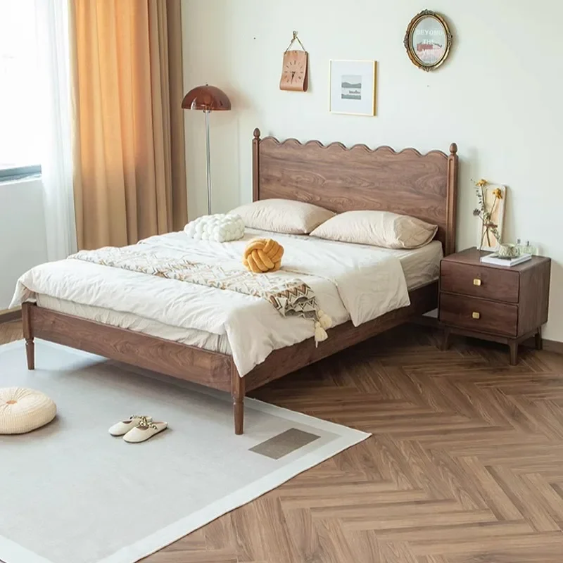 

Black walnut bed, modern, minimalist, master bedroom, double bed, cherry wood, soft bag bed