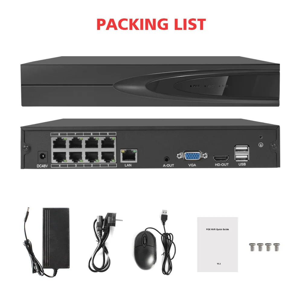 Grabadora de vídeo de red de vigilancia de seguridad, dispositivo de grabación inteligente de 8MP, H.265, POE, NVR, AI, HDD de hasta 14TB, para cámara IP POE