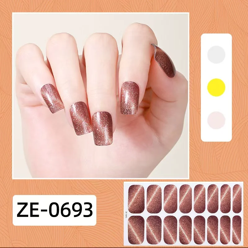 DIY Baking-free Nail Stickers Long-Lasting Gradient Cat Eye Nail Strips Patch Slider Full Cover Nail Decal Art