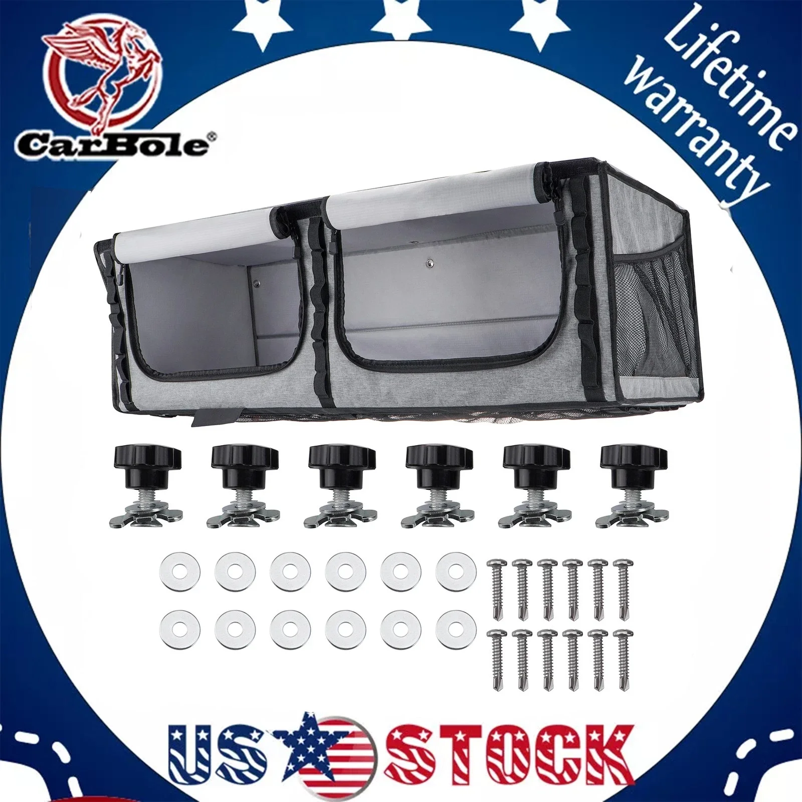 

36" RV Soft-Sided Overhead Storage Cabinet installed with L Rail Tracks