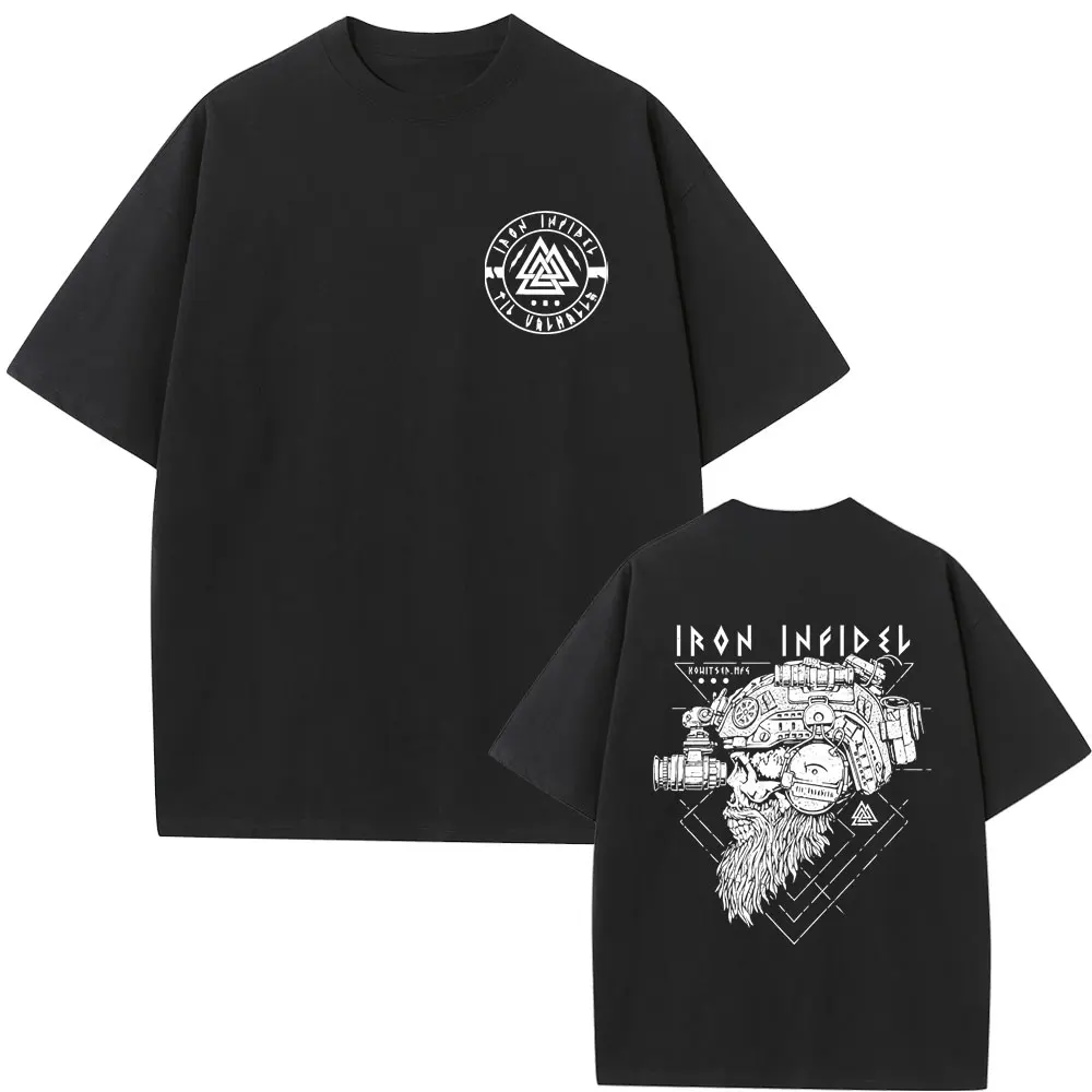 

Til Valhalla American Beard Warrior Tactical Skeleton Graphic T-shirt Men Women Vintage Oversized T Shirt Male Hip Hop T-shirts