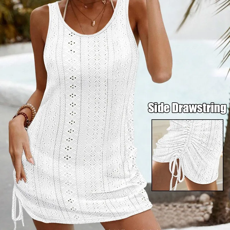 Femmes Sexy moulante évider sangle épaisse attaché détail dos nu Mini robe robe de vacances