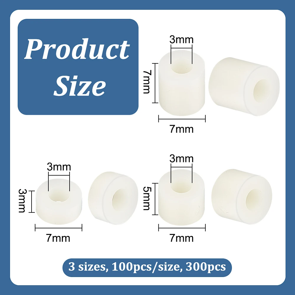 300pcs 3 Sizes Round Spacers Kit OD 7mm ID 3mm Length 3mm 5mm 7mm Round Spacers Assortment Kit Beige Round Spacers Washers
