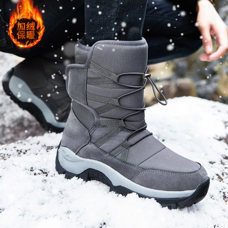 New Winter Men's Warm Snow Boots Shaggy Fleece Ankle Boots Women's Outdoor Sneakers Waterproof Non-slip Work Boots Hiking Boots