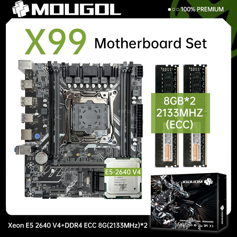 

MOUGOL X99 P4 Motherboard Set with Intel Xeon E5 2640 V4 CPU & Dual-channel DDR4 8Gx2 2133MHz ECC RAM for Gaming Computer