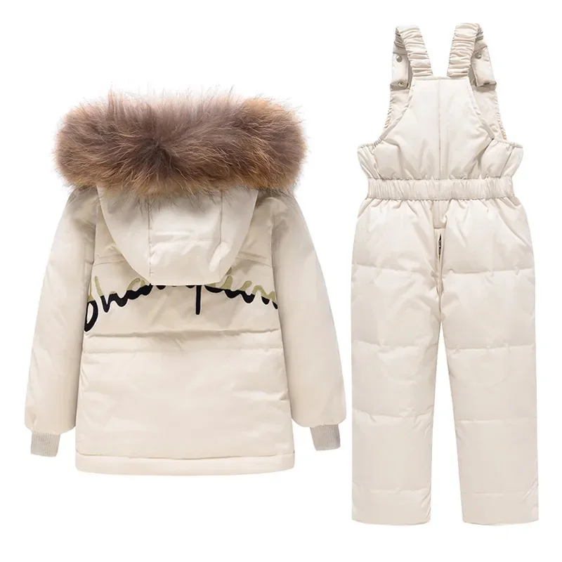 Winter Children Clothing Set Baby Boy Girl Clothes Warm Down Jacket Coat Jumpsuit Snowsuit Kids Parka Real Fur Overalls Overcoat