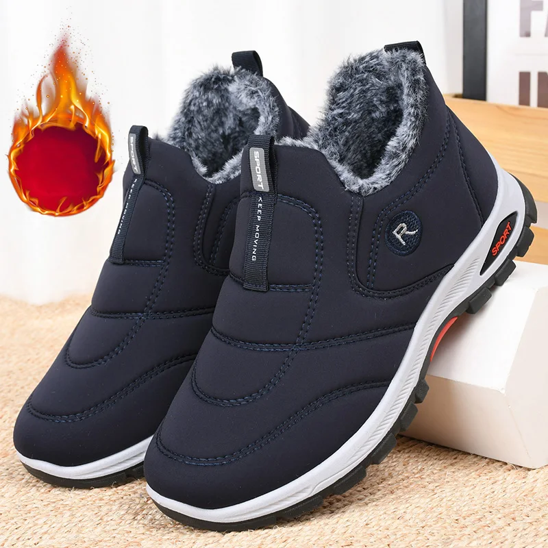 

Men Snow Shoes Outdoor Hiking Shoes Short Plush Lining Slip on Winter Elderly Snow Boots Non-slip Keep Warm Casual Sneakers