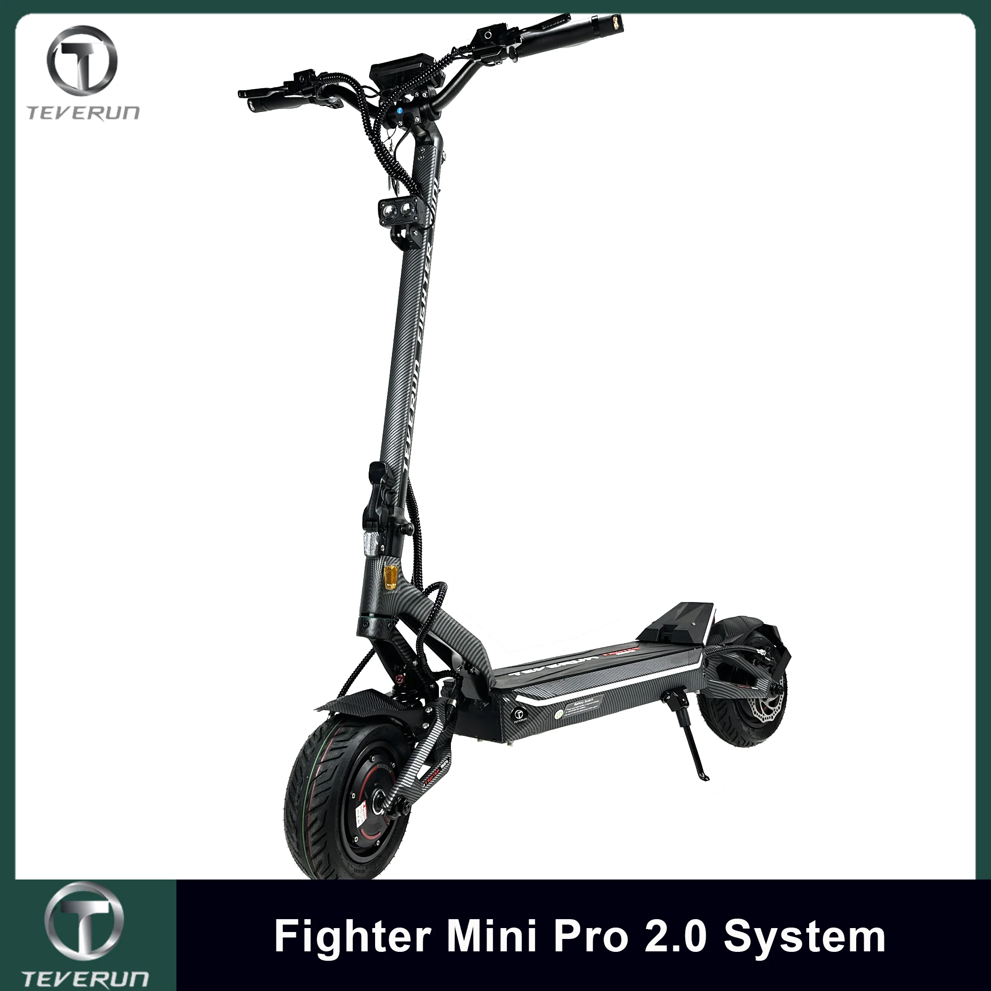 Teverun Fighter Mini Pro 60V 31.8Ah, monopattino elettrico con doppio motore, sospensioni anteriori e posteriori regolabili, sistema 2.0 e pneumatici tubeless da 10 pollici.