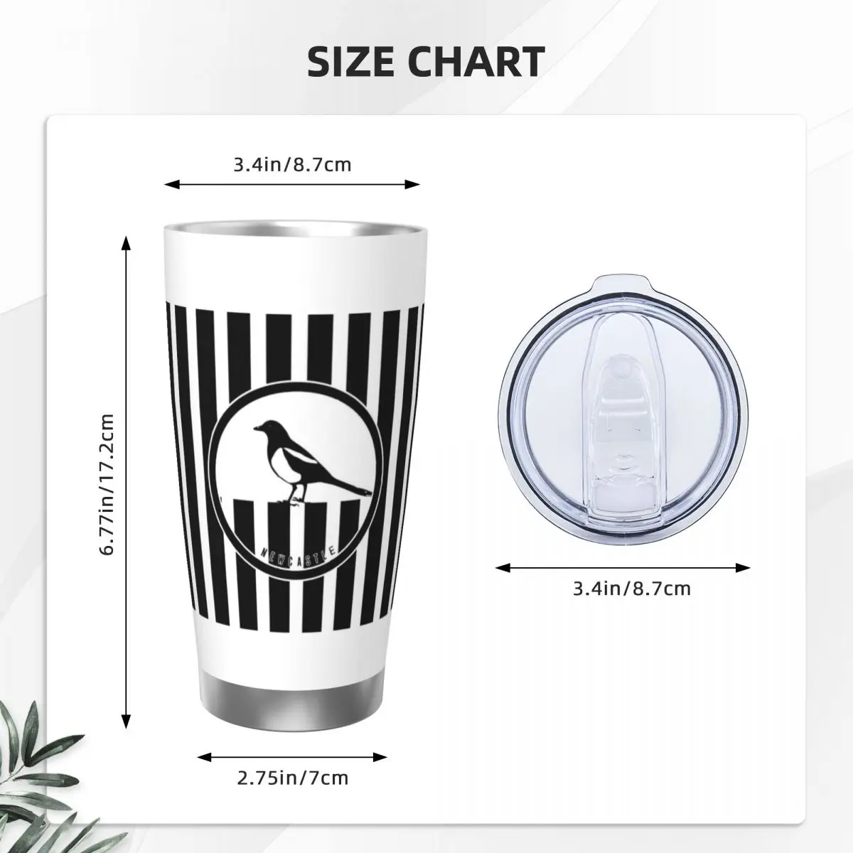 Newcastle - Magpies Stainless Steel Tumbler Vacuum Insulated Mugs Thermal Cold Cup Straw With Lid 20oz