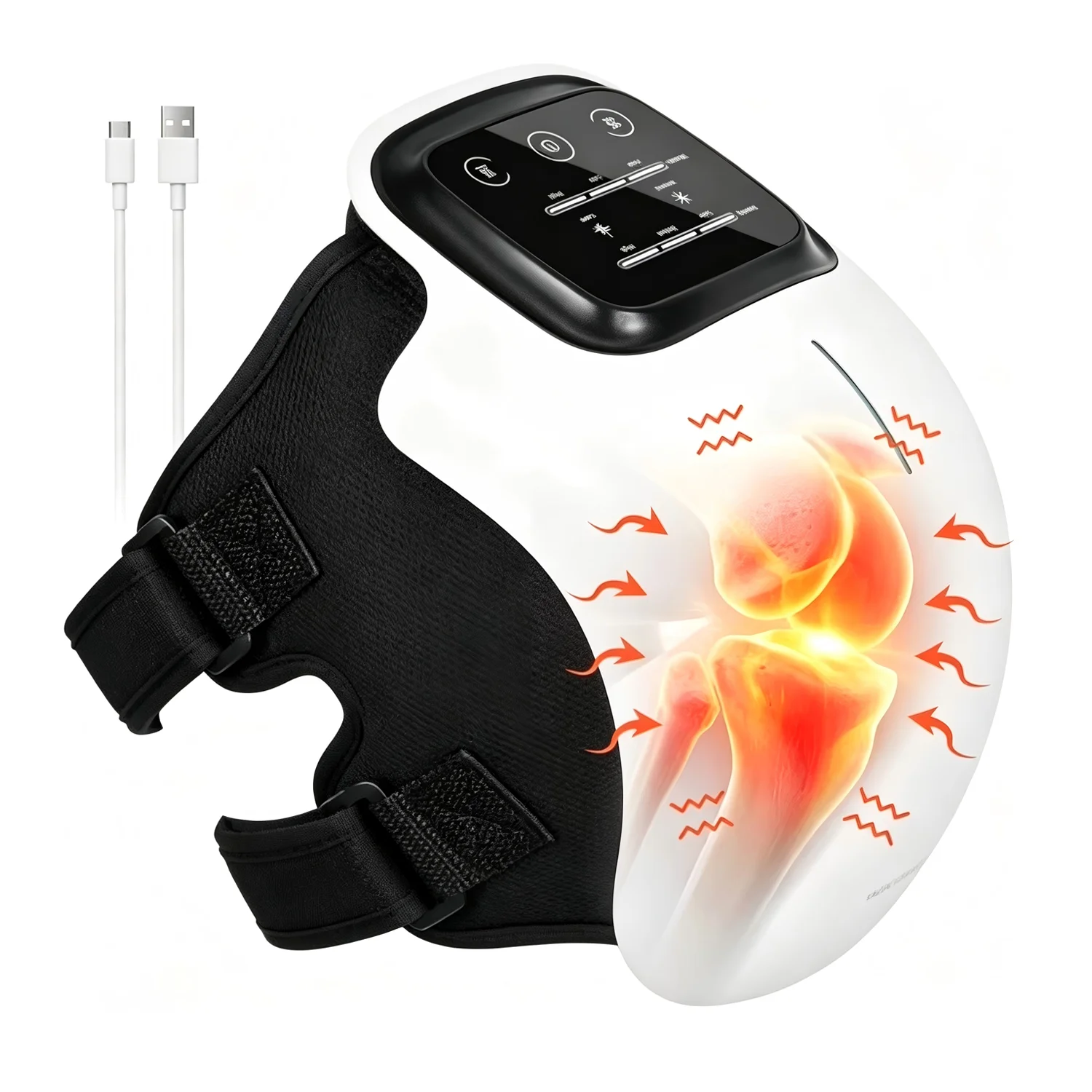 Vimyshow Knee Massager Rechargeable Vibration Knee Brace Joint Care 3 Modes LED Screen Adjustable Straps Portable Electric