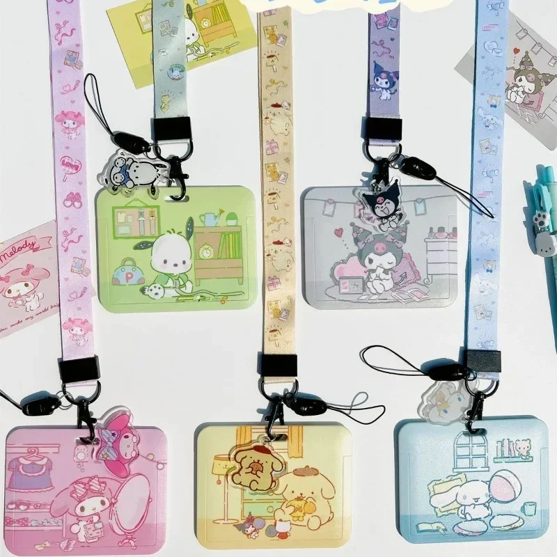 Cute Sanrio Cinnamoroll  My melody Kawaii student creative retractable lanyard horizontal version badge work card set wholesale