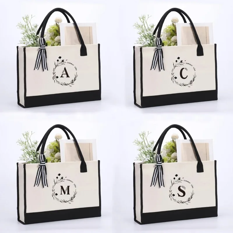 

Personalized Garland Lettering Canvas Tote Bag Convenient Daily Travel Suitable Wedding Birthday Beach Holiday Messenger Bag